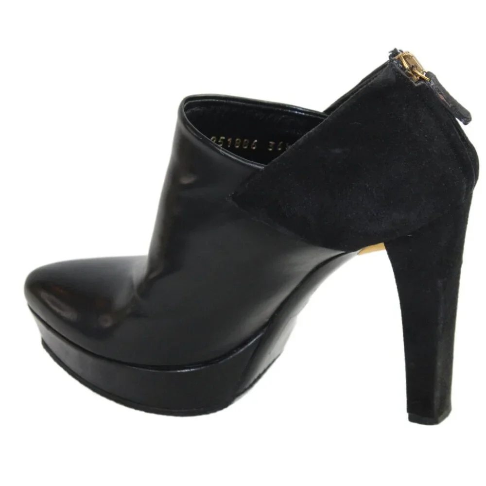 Gucci Black Leather Suede Accent Platform Stiletto Ankle Boot, Size 36.5